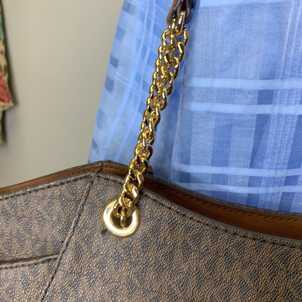 Michael Kors Jet Set Large Travel Chain Shoulder Tote Signature Brown - Picture 5 of 16
